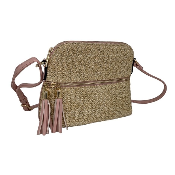 Infusion Crossbody Handbag NWT Straw Pink Faux Leather Zip - Picture 1 of 16